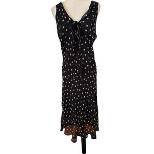 Vtg 90s I.C.E Silk Slip Dress Sz 16 Black‎ Polka Dot Tie Front Midi Retro Y2K